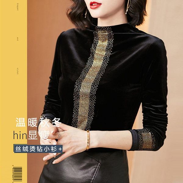 women's t-shirt high end half collar bottomed shirt foreign style covered belly golden velvet autumn and winter dress w, White
women's t-shirt high end half collar bottomed shirt foreign style covered belly golden velvet autumn and winter dress w, White