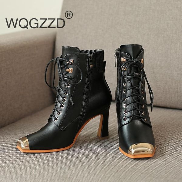 boots 2021 winter motorcycle women's shoes genuine leather square toe metal decoration ankle batos mujer, Black
boots 2021 winter motorcycle women's shoes genuine leather square toe metal decoration ankle batos mujer, Black