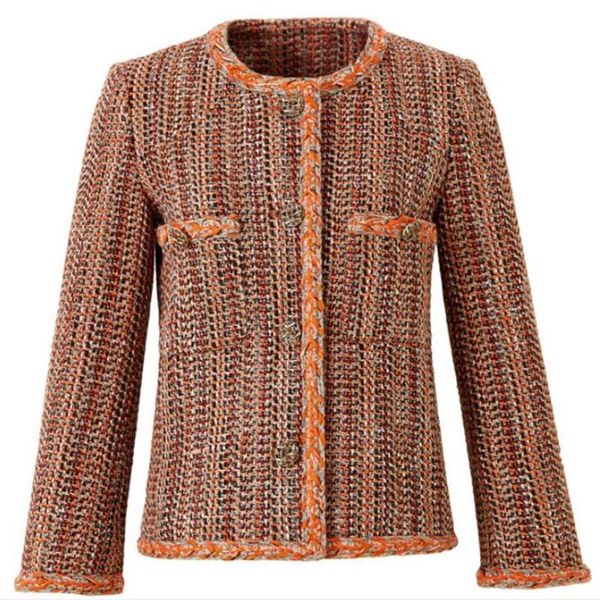 women's jackets french style vintage small fragrance tweed jacket women o-neck single breasted top, Black;brown
women's jackets french style vintage small fragrance tweed jacket women o-neck single breasted top, Black;brown