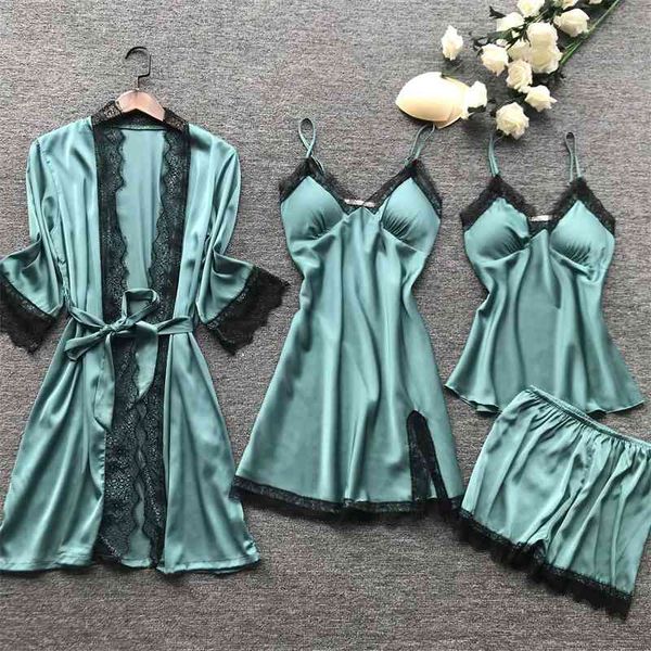 women's sleepwear pajamas female 4pcs pyjamas summer satin kimono robe nightgown set with chest pad casual loose home clothes, Black;red
women's sleepwear pajamas female 4pcs pyjamas summer satin kimono robe nightgown set with chest pad casual loose home clothes, Black;red