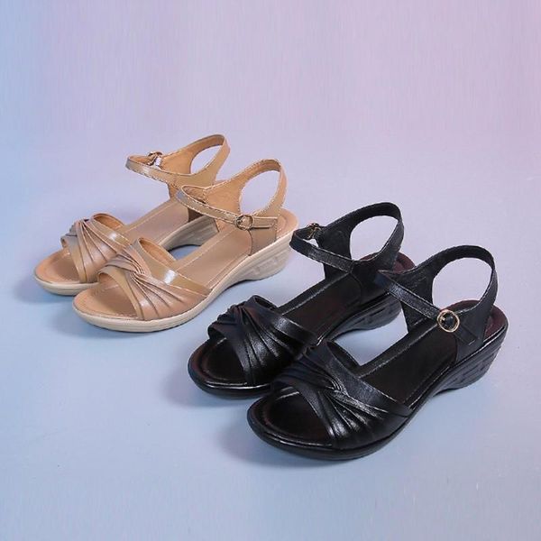 dress shoes sandals middle-aged slope with fish mouth casual summer mother solid leather wedges ankle-strap shoe women outdoor, Black
dress shoes sandals middle-aged slope with fish mouth casual summer mother solid leather wedges ankle-strap shoe women outdoor, Black