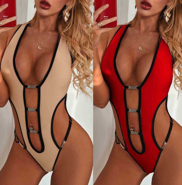 women's swimwear one piece swimsuit solid metal button bikini 2111, White;black
women's swimwear one piece swimsuit solid metal button bikini 2111, White;black