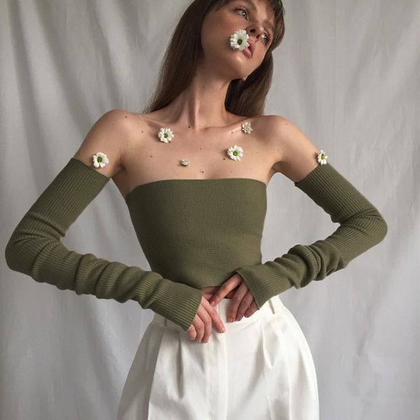 off shoulder green knit crop for women tube with sleeve baless tanks cropped feminino streetwearhigh quality, White
off shoulder green knit crop for women tube with sleeve baless tanks cropped feminino streetwearhigh quality, White