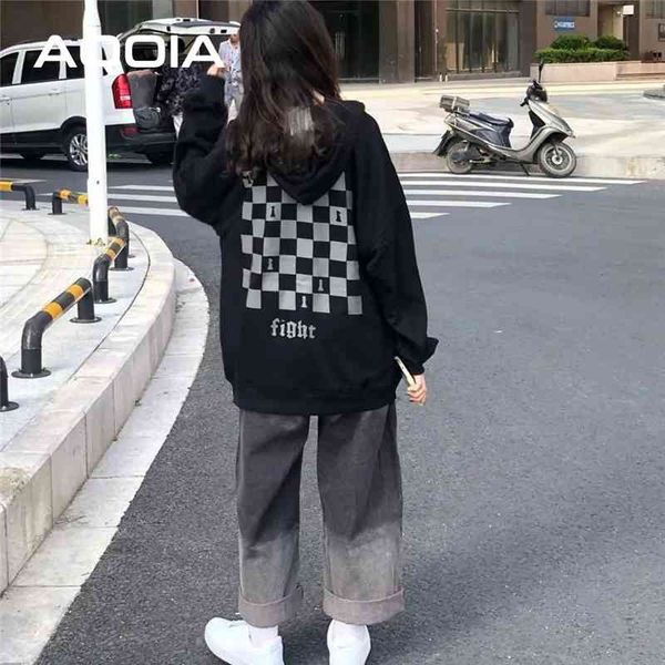 streetwear loose plaid printe female pullover winter black women's hoodies sweatshirt cotton thick hood woman clothing 210521
streetwear loose plaid printe female pullover winter black women's hoodies sweatshirt cotton thick hood woman clothing 210521