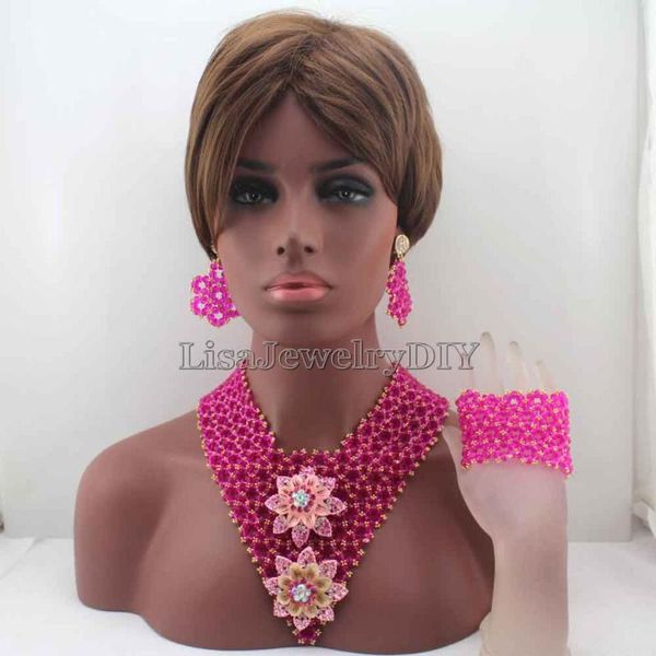 earrings & necklace exclusive fuschia pink wedding african beads jewelry set women costume chunky bride hd8369, Silver
earrings & necklace exclusive fuschia pink wedding african beads jewelry set women costume chunky bride hd8369, Silver