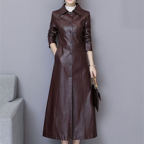 lautaro spring long pu leather trench coat for women slim fit elegant red black purple outerwear fall korean fashion 211215
lautaro spring long pu leather trench coat for women slim fit elegant red black purple outerwear fall korean fashion 211215