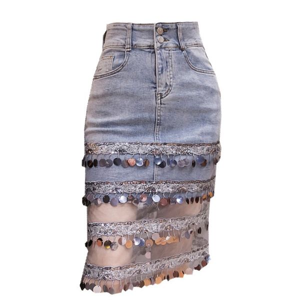skirts chic spring summer ol high waist women sequined mesh patchwork denim midi skirt vintage ladies bottom jeans wear, Black
skirts chic spring summer ol high waist women sequined mesh patchwork denim midi skirt vintage ladies bottom jeans wear, Black
