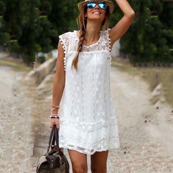 summer sleeveless fashion womens dress lace elegant pom trim floral hollow out o neck mini short, Black;gray
summer sleeveless fashion womens dress lace elegant pom trim floral hollow out o neck mini short, Black;gray
