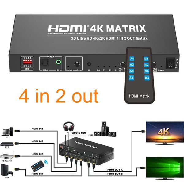 audio cables & connectors 4kx2k 4x2 matrix switch 4 in 2 out monitors splitter video converter 4k 3d edid arc spdif r/l extractor dvd p
audio cables & connectors 4kx2k 4x2 matrix switch 4 in 2 out monitors splitter video converter 4k 3d edid arc spdif r/l extractor dvd p