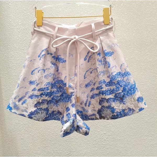 women's shorts linen summer high waist blue retro print beach casual holiday women 2021, White;black
women's shorts linen summer high waist blue retro print beach casual holiday women 2021, White;black