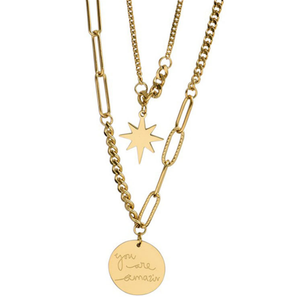 pendant necklaces 316l stainless steel hip-hop double-layer necklace female star titanium round brand no fade, Silver
pendant necklaces 316l stainless steel hip-hop double-layer necklace female star titanium round brand no fade, Silver