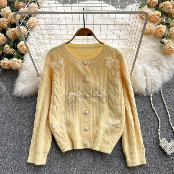 women's knits & tees 2021 sweet little fresh three-dimensional bow sweater female design sense loose round neck button knit cardigan co, White
women's knits & tees 2021 sweet little fresh three-dimensional bow sweater female design sense loose round neck button knit cardigan co, White