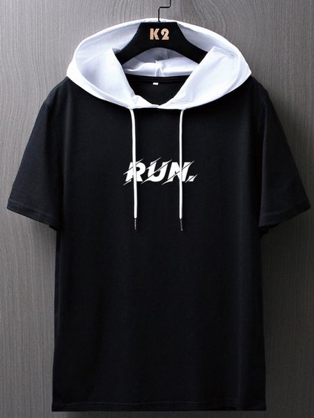 men letter graphic drawstring hooded tee q6o4#, White;black 
men letter graphic drawstring hooded tee q6o4#, White;black