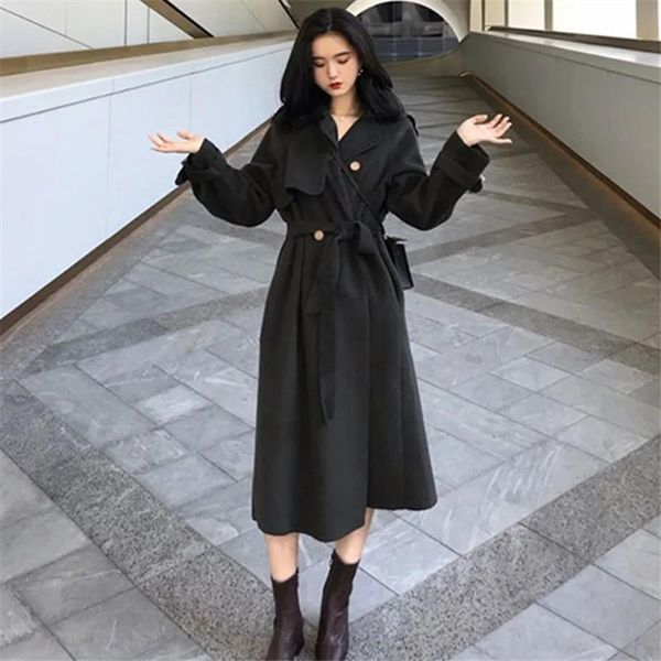 women's wool & blends woolen coat autumn winter solid color lapel single-breasted lace-up overcoat temperament fashion commuting female, Black
women's wool & blends woolen coat autumn winter solid color lapel single-breasted lace-up overcoat temperament fashion commuting female, Black