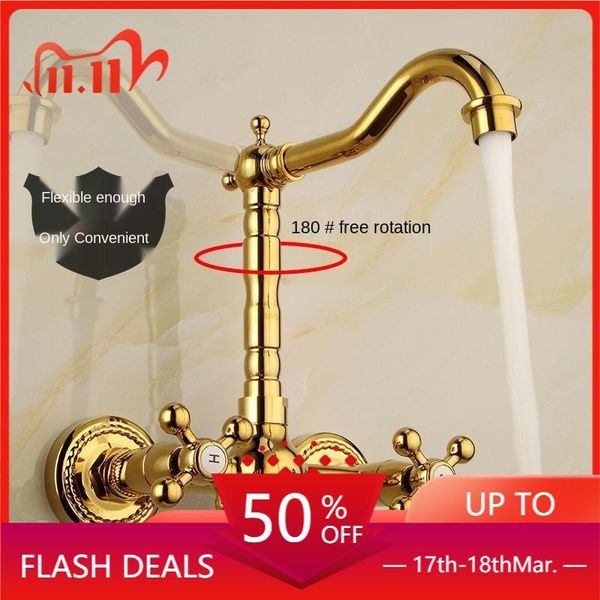 all-copper wall faucet european-style retro wholesale household golden and cold mixed bathroom sink faucets
all-copper wall faucet european-style retro wholesale household golden and cold mixed bathroom sink faucets
