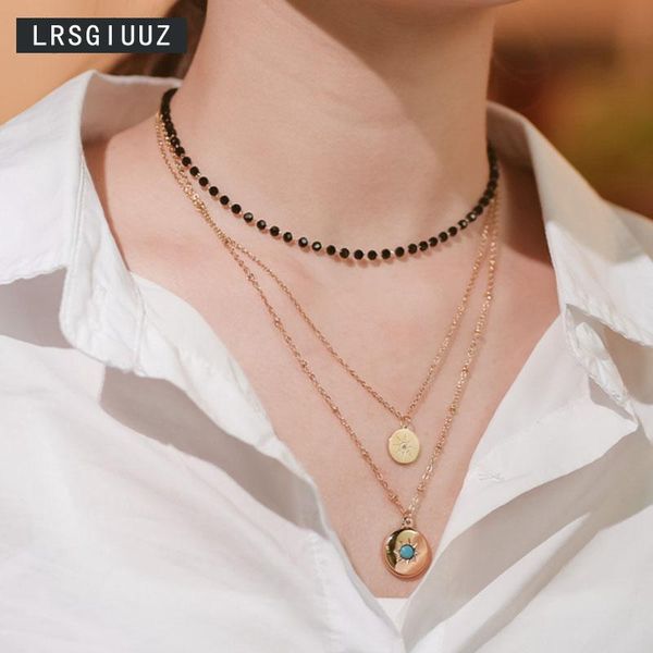 pendant necklaces ins french style women's three-layer chains choker 14k gold titanium steel rice bead malachite compass round necklace, Silver
pendant necklaces ins french style women's three-layer chains choker 14k gold titanium steel rice bead malachite compass round necklace, Silver