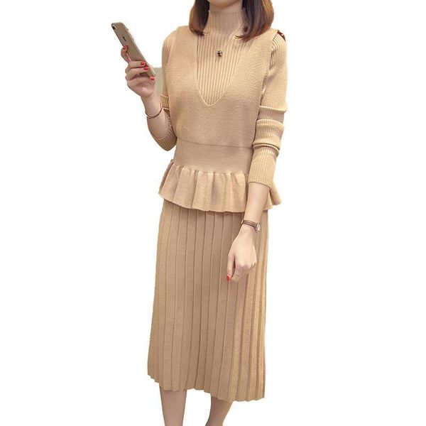 women autumn winter fashion knitted ruffle ter pullover vest +half turtleneck a-line long knit sweater dresses sets v486 women's two pi, White
women autumn winter fashion knitted ruffle ter pullover vest +half turtleneck a-line long knit sweater dresses sets v486 women's two pi, White