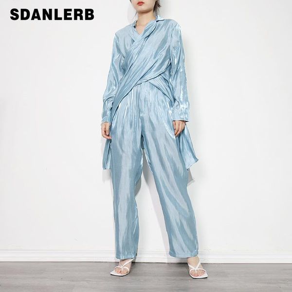 women's two piece pants french artistic blouse set 2021 autumn satin cross strap solid color long sleeve shirt high waist wide leg, White
women's two piece pants french artistic blouse set 2021 autumn satin cross strap solid color long sleeve shirt high waist wide leg, White