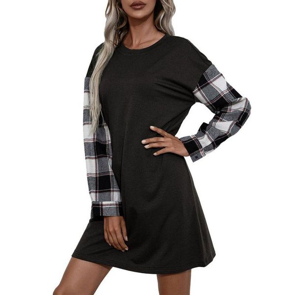 casual dresses women autumn long sleeve t-shirt plaid dress cotton comfortable loose round neck color stitching, Black;gray
casual dresses women autumn long sleeve t-shirt plaid dress cotton comfortable loose round neck color stitching, Black;gray