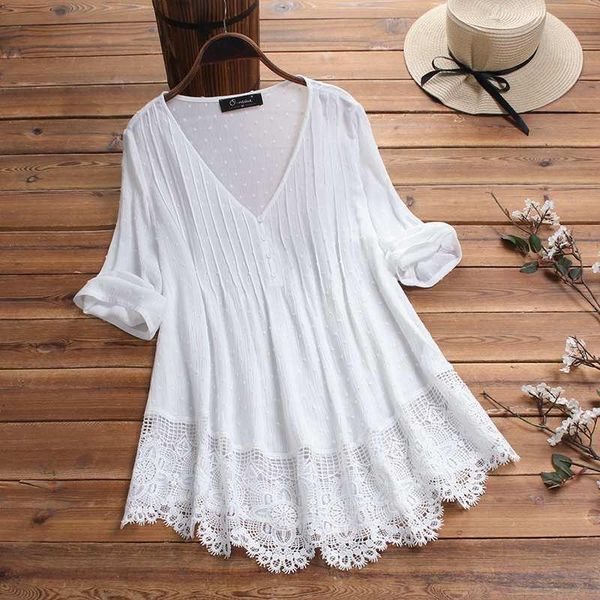women's blouses & shirts women v neck blusas 2021 summer hollow out lace patchwork female casual 3/4 sleeve tunic chemise, White
women's blouses & shirts women v neck blusas 2021 summer hollow out lace patchwork female casual 3/4 sleeve tunic chemise, White
