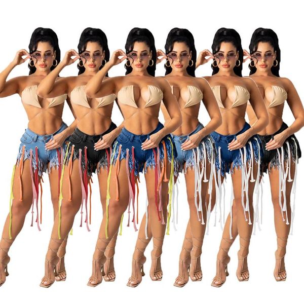 women's shorts women jeans style colorful tassels fashion high waist irregualr ripped holes straight casual lady 2021 summer, White;black
women's shorts women jeans style colorful tassels fashion high waist irregualr ripped holes straight casual lady 2021 summer, White;black