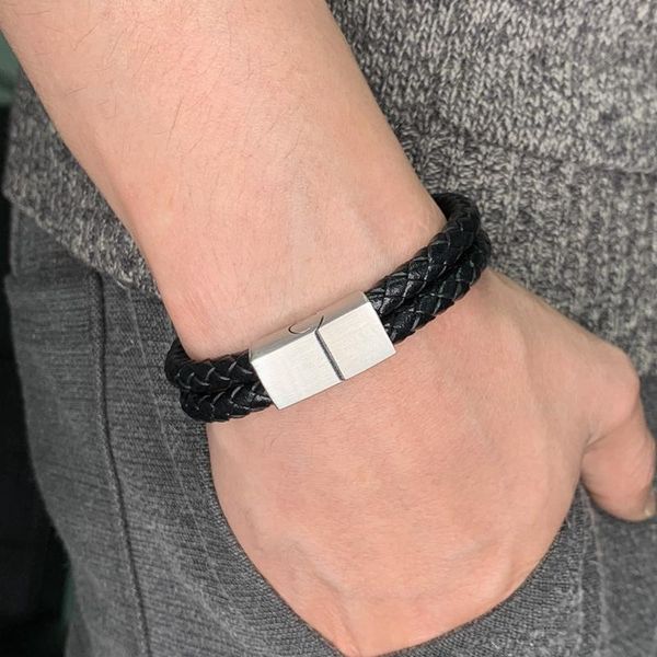 charm bracelets retro business men's black woven double leather bracelet stainless steel magnetic buckle fashion simple 7-sp0033, Golden;silver
charm bracelets retro business men's black woven double leather bracelet stainless steel magnetic buckle fashion simple 7-sp0033, Golden;silver