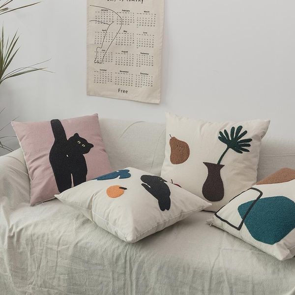 cushion/decorative pillow ins nordic abstract geometric embroidery throw pillowcase cushion cover 45x45cm cat fruit simple modern home room