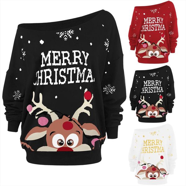 women winter cartoons print sweater woman christmas long sleeve straples collar femme chandails, White;black
women winter cartoons print sweater woman christmas long sleeve straples collar femme chandails, White;black