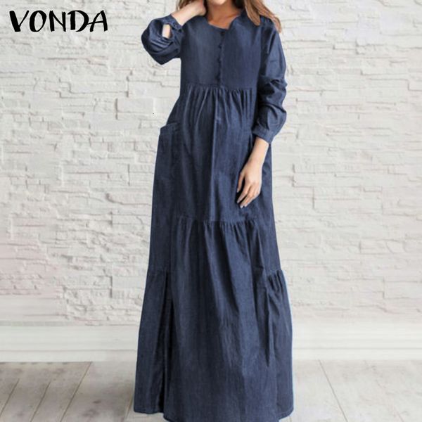 dresses women maxi vintage long sleeve shirt dress 2021 vonda holiday sundress plus size vestidos, Black;gray
dresses women maxi vintage long sleeve shirt dress 2021 vonda holiday sundress plus size vestidos, Black;gray