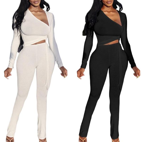 women's two piece pants hirigin casual long outfits solid color sleeve drawstring v neck elastic high waist set, White
women's two piece pants hirigin casual long outfits solid color sleeve drawstring v neck elastic high waist set, White