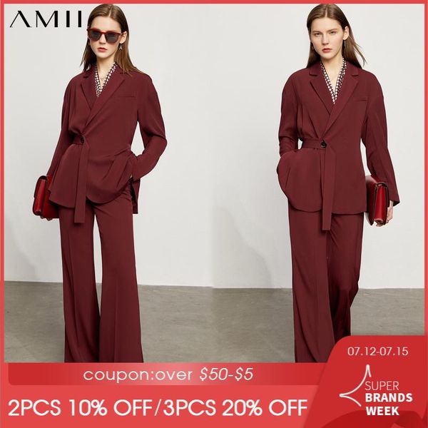 women's two piece pants amii minimalism summer suit women blazer set fashion side bandage blazers coat split wide leg office lady suits, White
women's two piece pants amii minimalism summer suit women blazer set fashion side bandage blazers coat split wide leg office lady suits, White