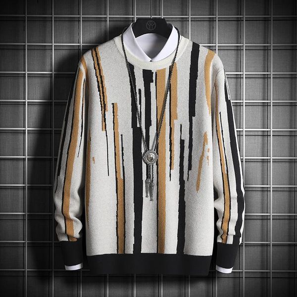 men's sweaters fall 2022 jacquard striped round neck sweater youth fashion, White;black
men's sweaters fall 2022 jacquard striped round neck sweater youth fashion, White;black