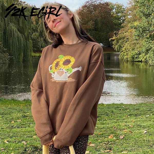 women's hoodies & sweatshirts y2k egirl indie aesthetics brown sunflower graphic oversized vintage 90s streetwear crewneck long sleeve, Black
women's hoodies & sweatshirts y2k egirl indie aesthetics brown sunflower graphic oversized vintage 90s streetwear crewneck long sleeve, Black