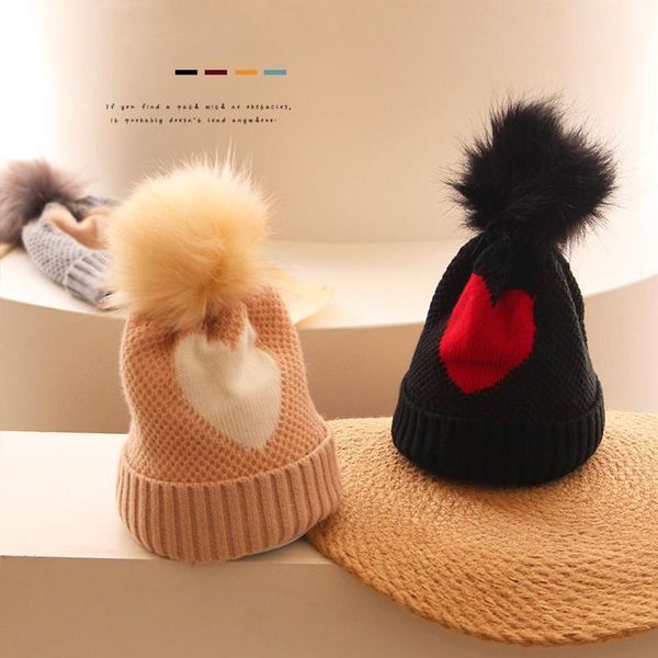 

caps & hats cute autumn winter lovely kids girls boys woolen hat heart printed knitted soft beanie 4 colors1, Yellow