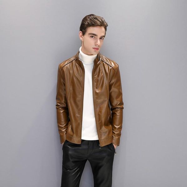 men's fur & faux fashion leather 2021 autumn and winter pu stand collar slim jacket, Black
men's fur & faux fashion leather 2021 autumn and winter pu stand collar slim jacket, Black
