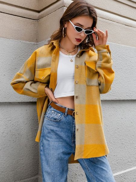 simplee drop shoulder button front plaid oversized coat o5ae#, Black
