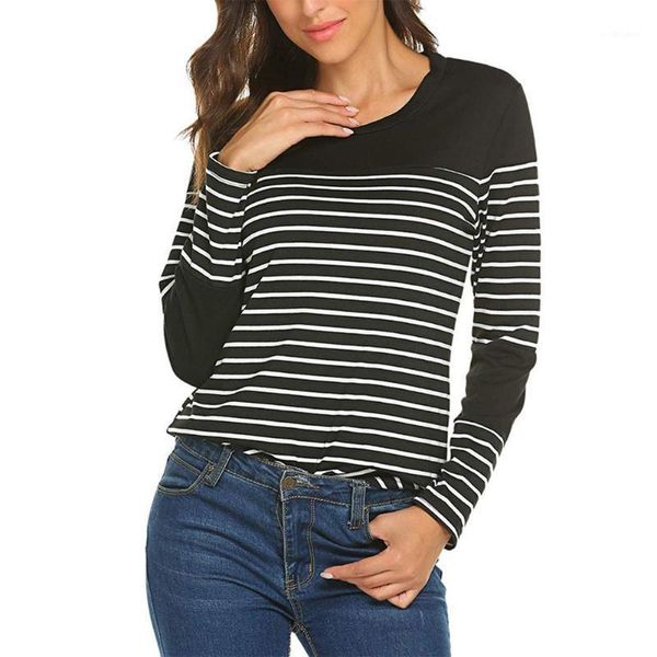 women's t-shirt women pullover long sleeve spring autumn crew neck casual striped full knitted cotton loose tee, White
women's t-shirt women pullover long sleeve spring autumn crew neck casual striped full knitted cotton loose tee, White
