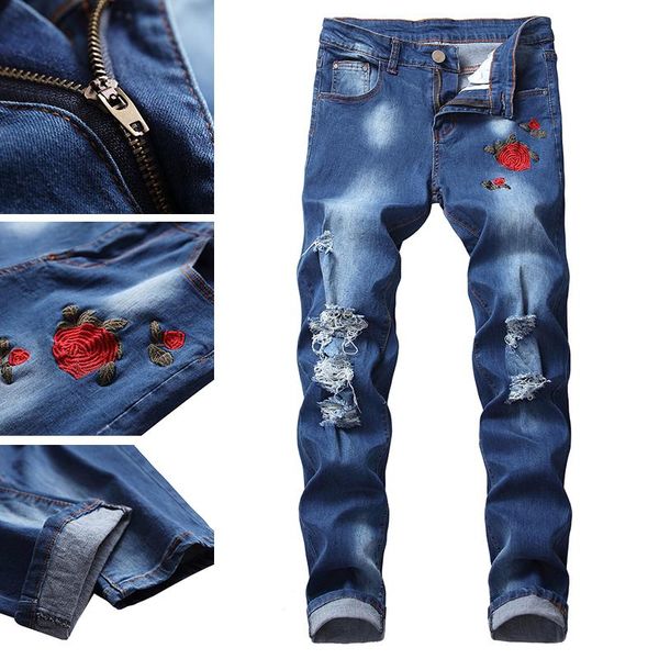 men's jeans summer thin section all-match pants slim trousers hole trend korean version, Blue
men's jeans summer thin section all-match pants slim trousers hole trend korean version, Blue