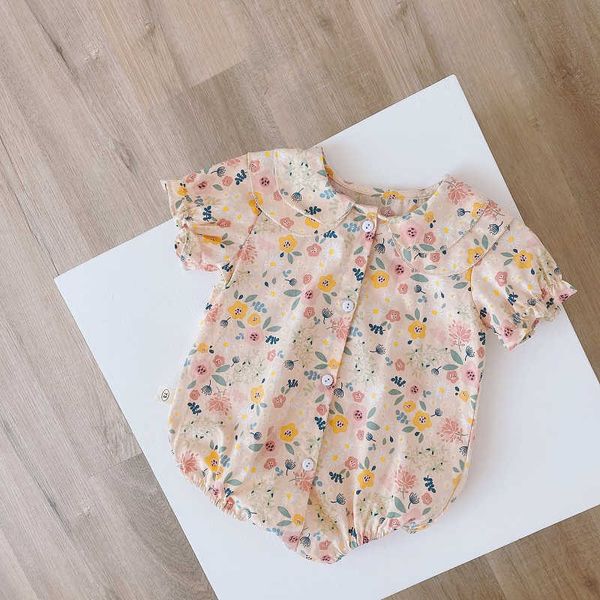 

flower born baby girls rompers lovely summer cotton toddler clothes ruffles jumpsuit playsuit infant outfits 0-24m po prop 210722, Blue
