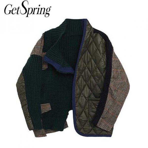 getspring women coat knitting patchwork irregular s jackets asymmetry vintage plaid spring/autumn clothing 210601, Black;brown
getspring women coat knitting patchwork irregular s jackets asymmetry vintage plaid spring/autumn clothing 210601, Black;brown
