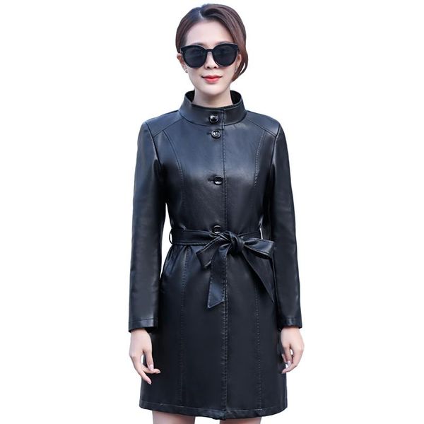women's leather & faux fashion autumn winter coat women 2021 pu jacket plus cotton windbreaker long ladies belt, Black
women's leather & faux fashion autumn winter coat women 2021 pu jacket plus cotton windbreaker long ladies belt, Black