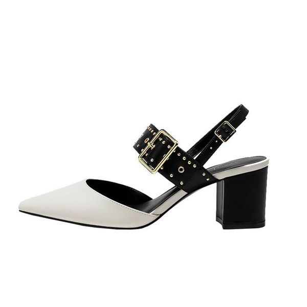 summer european and american rivet pointed buckle thick high-heeled women sandals, Black