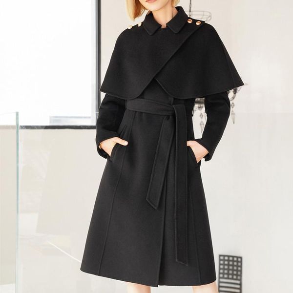women's wool & blends cloaks, shawls, double-sided cashmere coat 2021 lace up woolen medium length, Black
women's wool & blends cloaks, shawls, double-sided cashmere coat 2021 lace up woolen medium length, Black