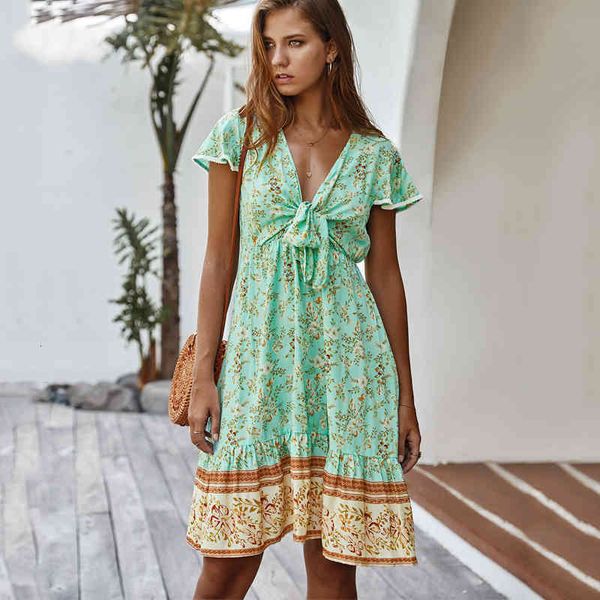 casual dresses summer women short sleeve bohemia beach dress v neck lace up floral print a-line ruffle sundress vestidos wng7, Black;gray 
casual dresses summer women short sleeve bohemia beach dress v neck lace up floral print a-line ruffle sundress vestidos wng7, Black;gray