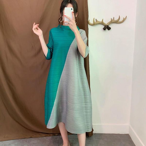casual dresses fashion blue one-neck collar seven-point sleeve contrast pleats loose plus woman dress tide autumn td159, Black;gray
casual dresses fashion blue one-neck collar seven-point sleeve contrast pleats loose plus woman dress tide autumn td159, Black;gray