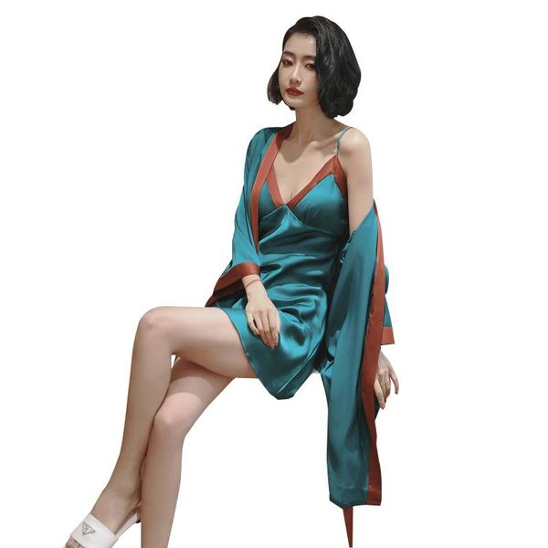 women's sleepwear set summer nightgown silk satin sleepdress 2pcs robe sets v-neck nightdress soft bathrobe home clothes, Black;red
women's sleepwear set summer nightgown silk satin sleepdress 2pcs robe sets v-neck nightdress soft bathrobe home clothes, Black;red