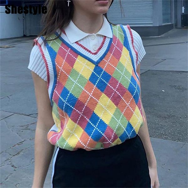 shestyle diamond plaid preppy streetwear young style v neck match sleeveless tank sweaters patchwork knitted vest womenby, Black;white
shestyle diamond plaid preppy streetwear young style v neck match sleeveless tank sweaters patchwork knitted vest womenby, Black;white