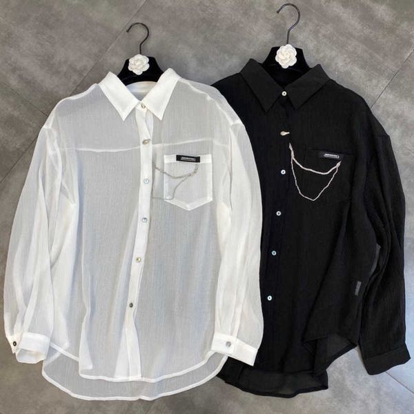 fabpop summer long sleeve turn down collar sunscreen thin shirt with chain women blouse gb648 210709, White
fabpop summer long sleeve turn down collar sunscreen thin shirt with chain women blouse gb648 210709, White