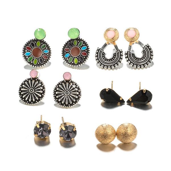 stud 6 pairs fan-shaped retro flower water drop metal ball earrings, Golden;silver
stud 6 pairs fan-shaped retro flower water drop metal ball earrings, Golden;silver