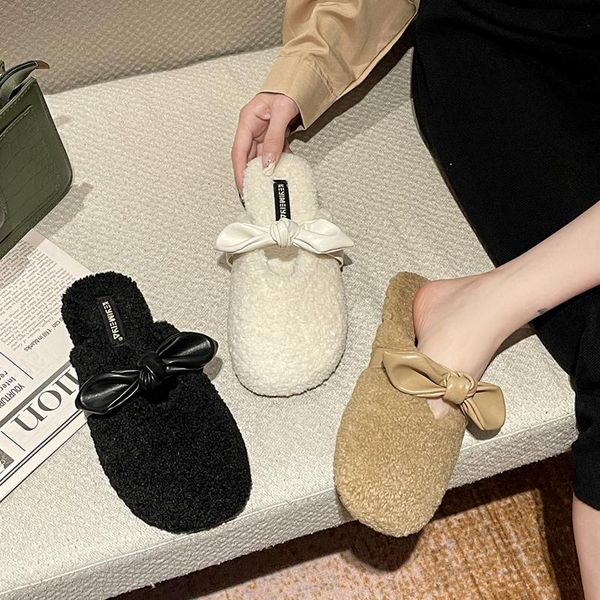 slippers butterfly-knot loafers cover toe shoes ladies' fur flip flops flock luxury slides low plush flat designer with butt, Black
slippers butterfly-knot loafers cover toe shoes ladies' fur flip flops flock luxury slides low plush flat designer with butt, Black